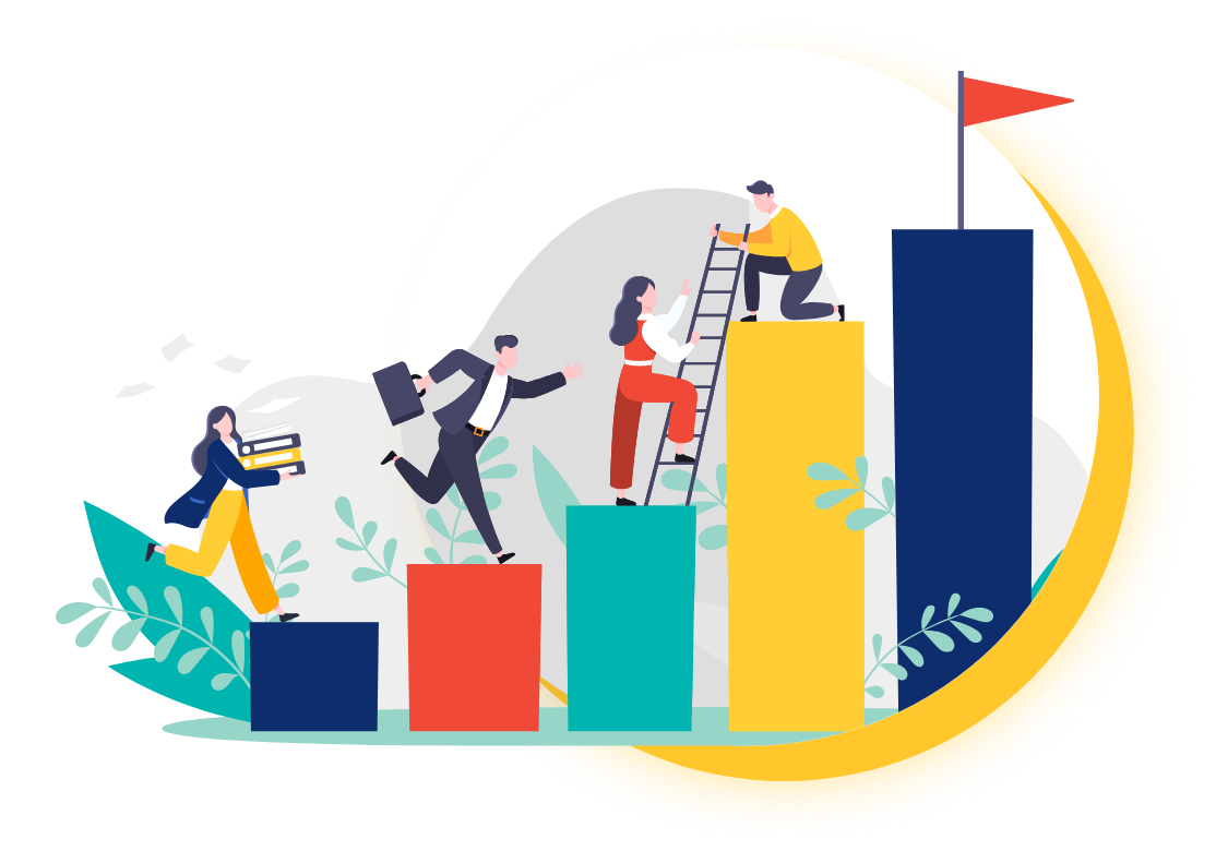 vector image of people climbing a graph to success